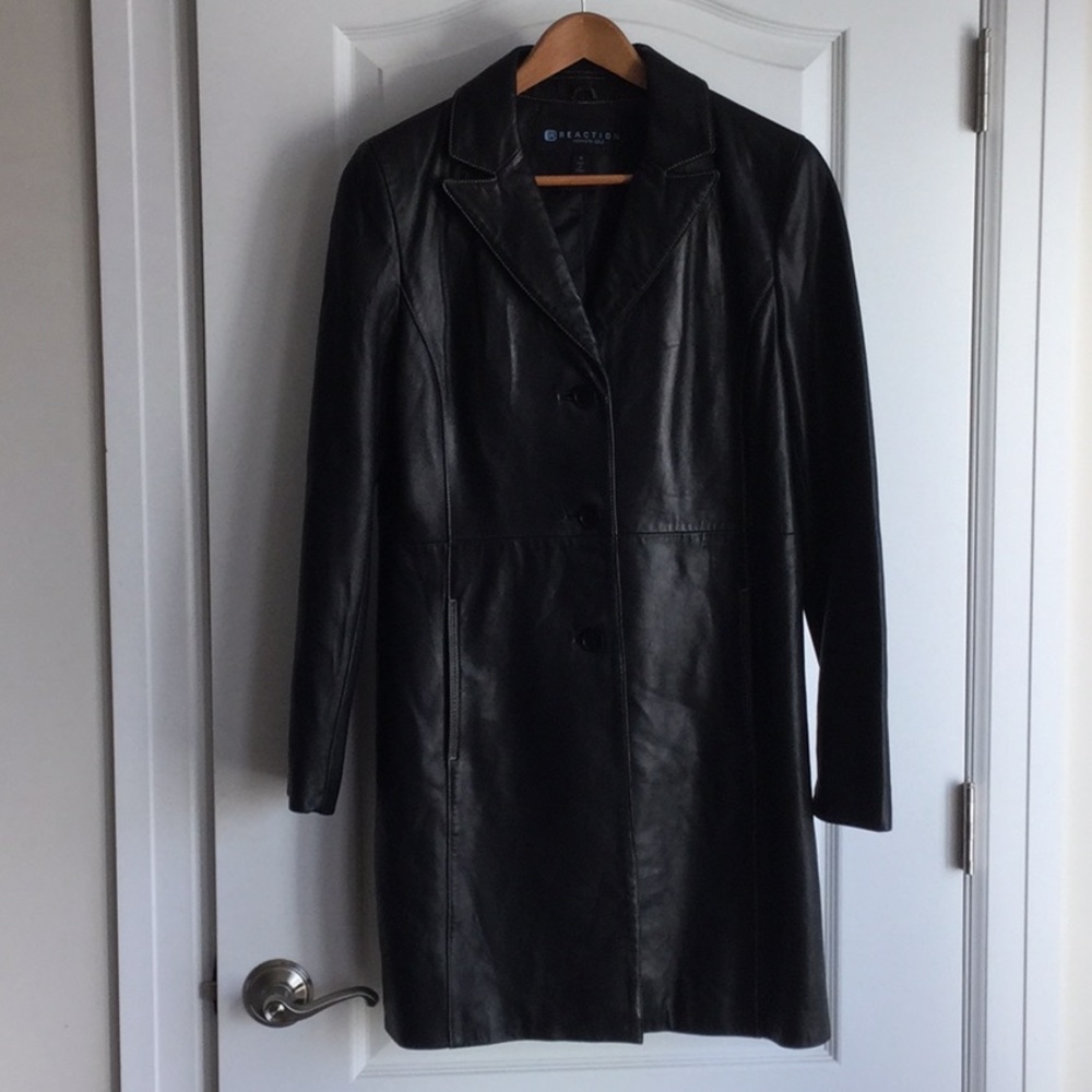 Black Leather Trench Coat Reaction Kenneth Cole